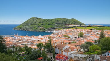 Aerial view of Angra do Heroismo city and Monte Brasil mountain, located on Azorean island of Terceira, Portugal.; Shutterstock ID 695051566; Purchase Order: -