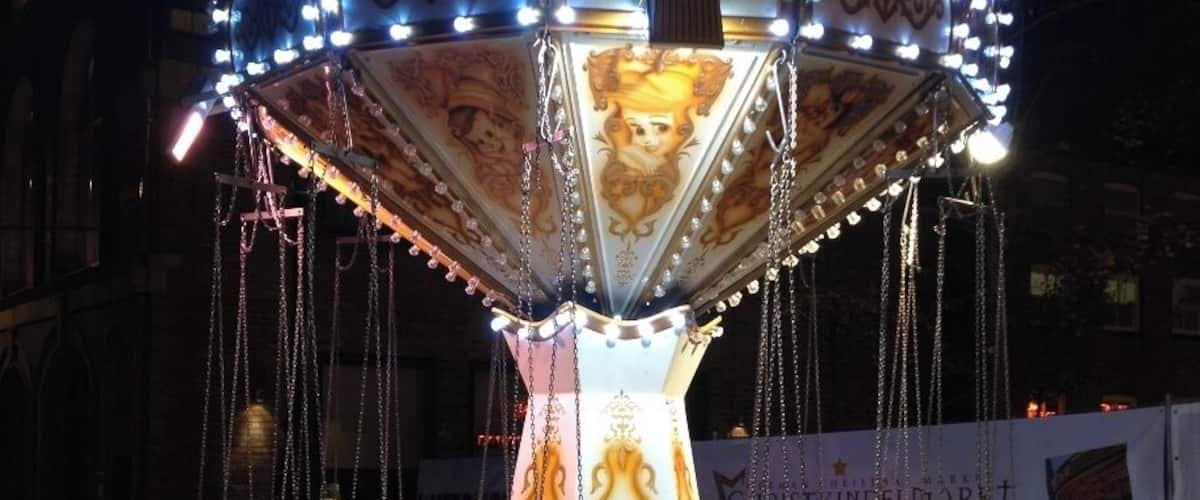 A fairground ride at the annual Christkindelmarkt at the end of the night in Leeds.