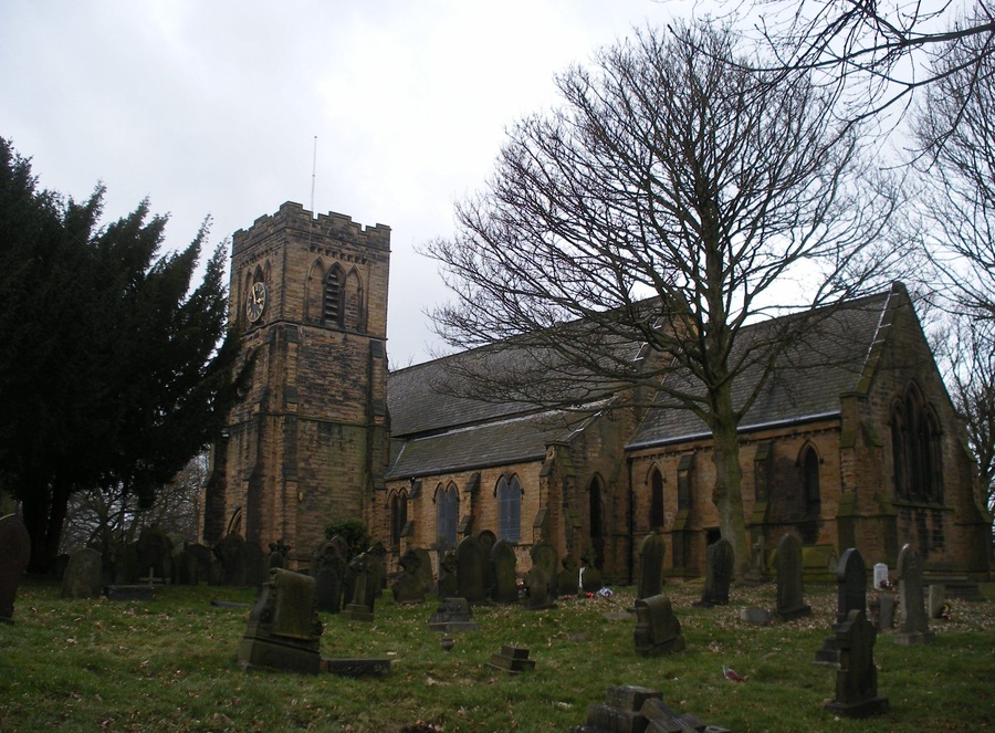 St Mary's Church in Middleton, Leeds, England. This church was built in 1847 with a spire. The spire was dismantled because of mining subsidence.