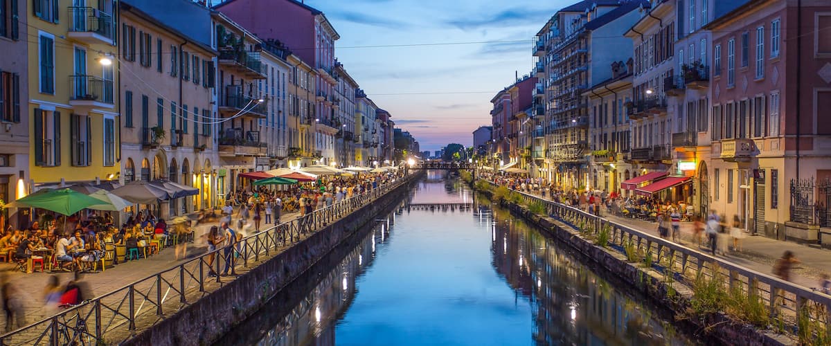 Naviglio Grande canal in the evening, Milan, Italy