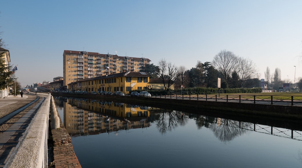 view of Trezzano sul naviglio reflected on the canal