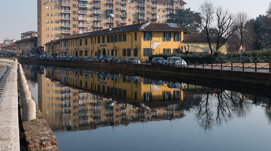 view of Trezzano sul naviglio reflected on the canal
