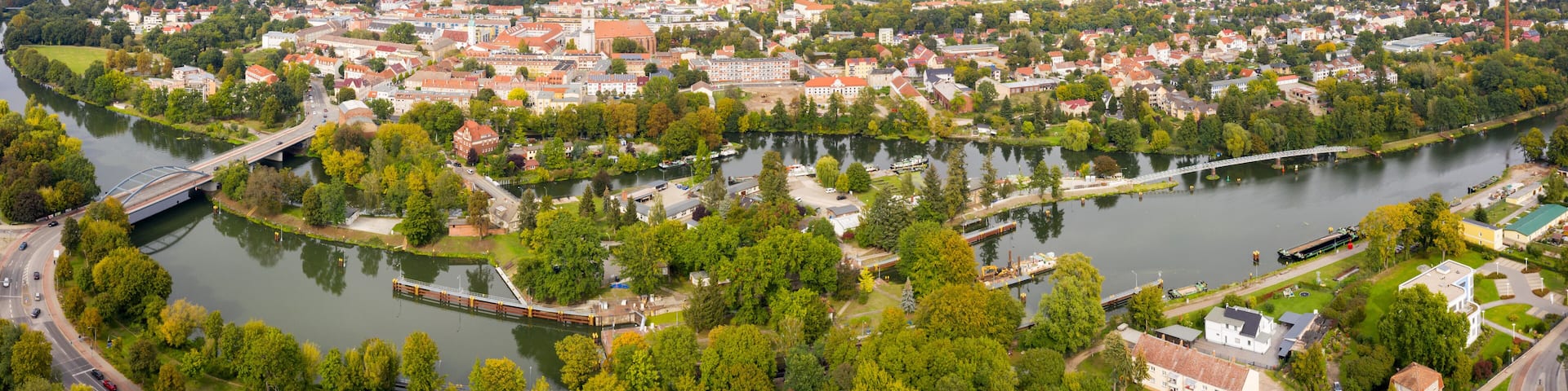 Panorama Fürstenwalde Spree, Domstadt an der Spree, Luftaufnahme, Ost Brandenburg, Oder Spree, Spreewald, Deutschland, Europa
