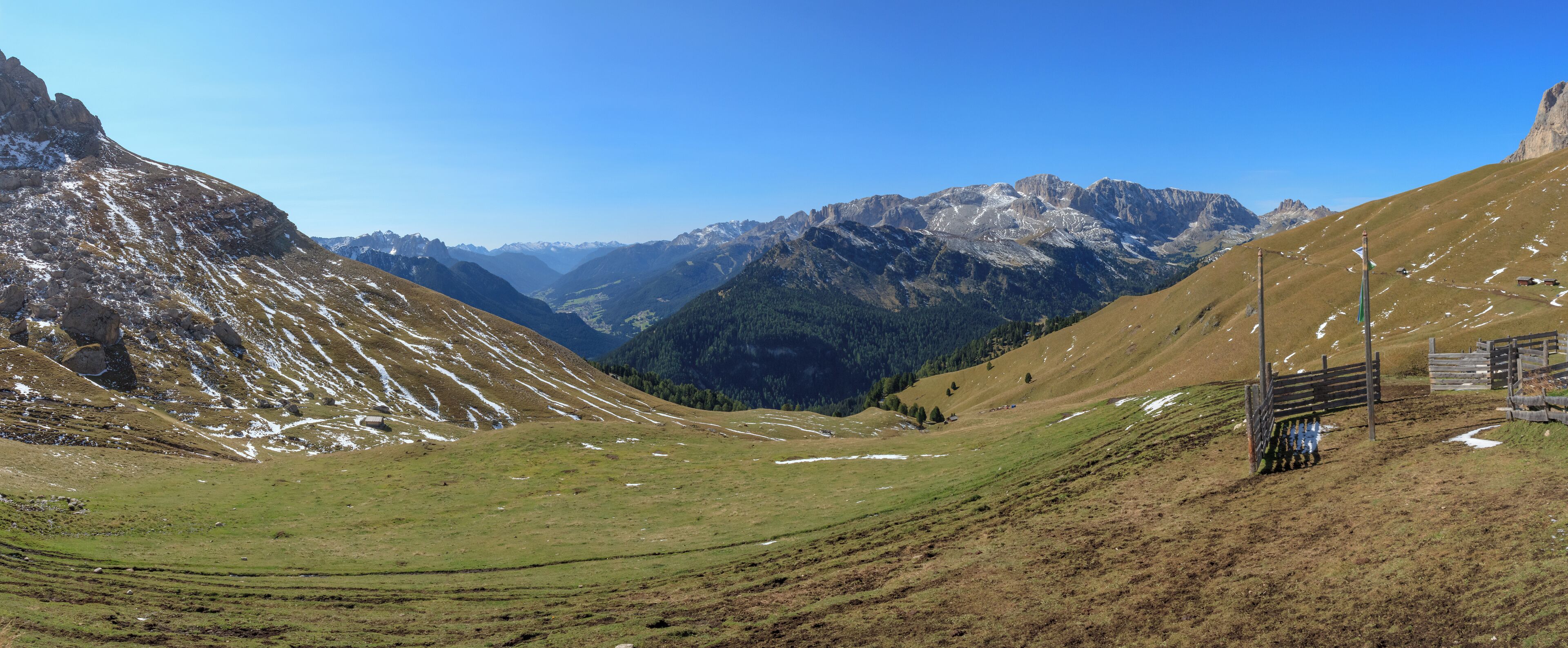 View from the Rifugio Friedrich August to the Fassa Valley and the Duron Valley, TrentinoTrentino, ItalyItaly.