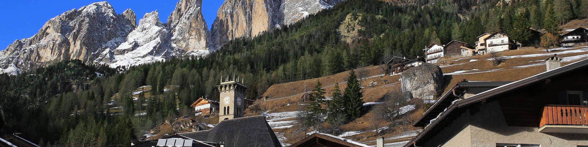 Campitello di Fassa, Val di Fassa, Dolomite, Alps, Italy. Street of ski resort Campitello  in Italy