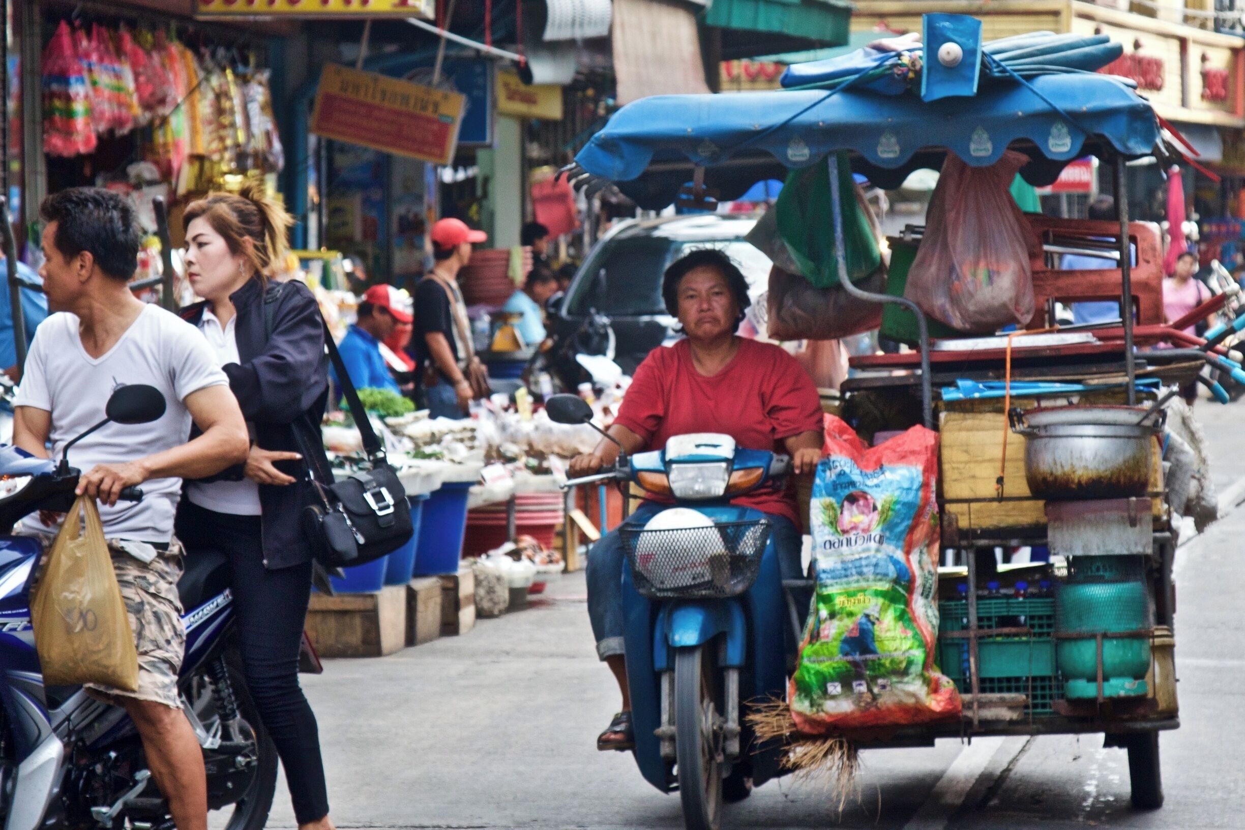 There is a small railway station located at Wongwian Yai railway station. The map is showing the BTS, but it's located just off the BTS station. For 9 THB you can take an hour ride on a commuter train out to the Thai countryside. We were the only foreigners on the train and it ends in a large street market. The train ride is the fun part - you ride through villages just outside of Bangkok - an interesting alternative to the city. 