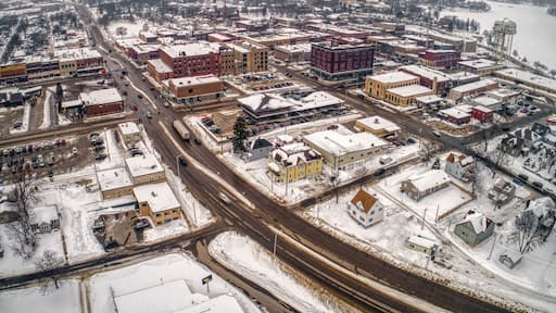 Aerial View of Albert Lea, Minnesota during Winter
