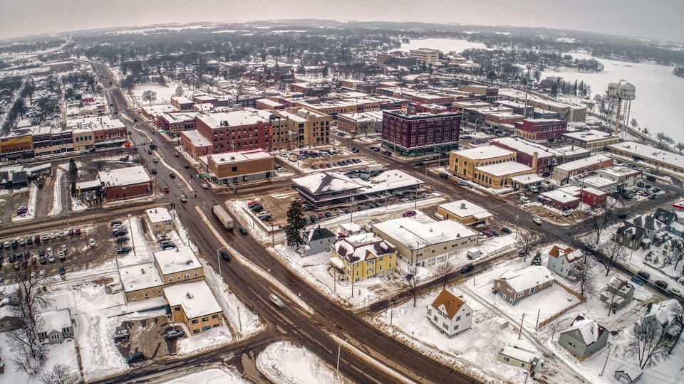 Aerial View of Albert Lea, Minnesota during Winter