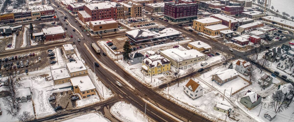 Aerial View of Albert Lea, Minnesota during Winter