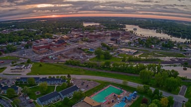 Aerial View of Downtown Albert Lea, Minnesota at Dusk in Summer