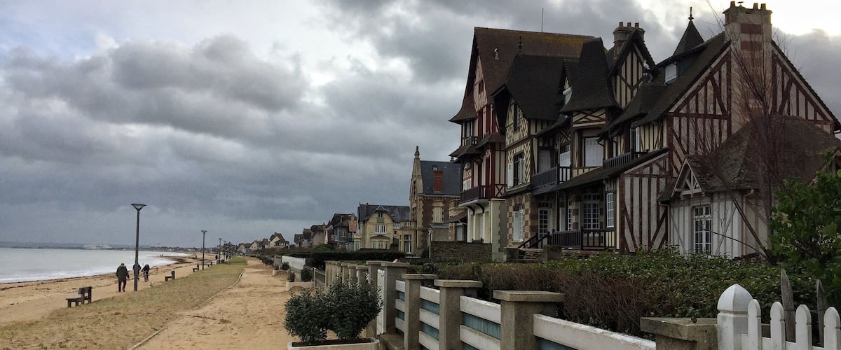 Norman coast in winter after the storm. The sand everywhere .