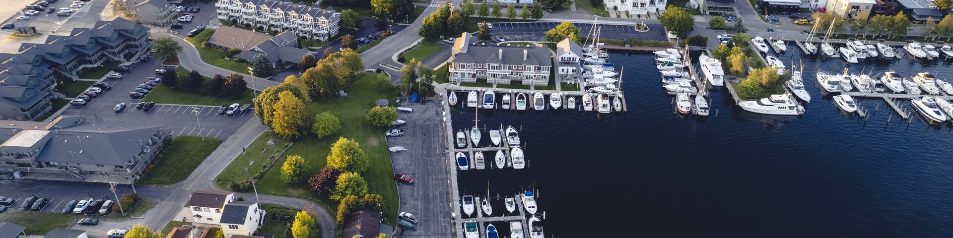Aerial view of the harbor in Frankfort, Michigan