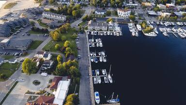 Aerial view of the harbor in Frankfort, Michigan
