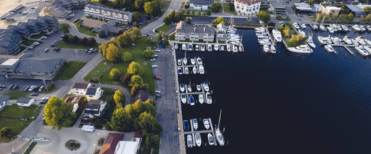 Aerial view of the harbor in Frankfort, Michigan