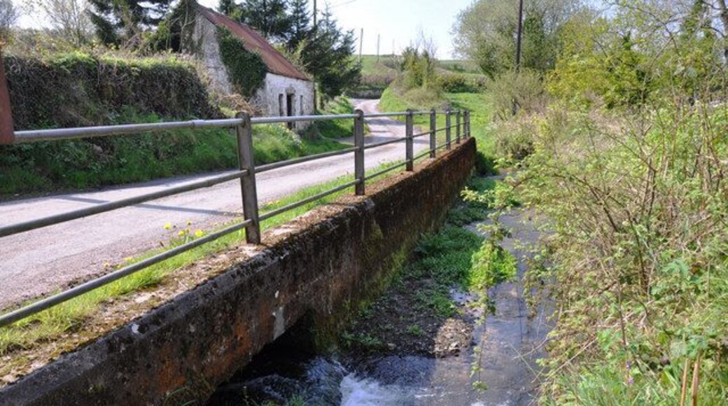 Un-named stream - Trysych Mill The stream passes at the rear of the mill and would have been diverted to drive the water wheel at the side of the mill.