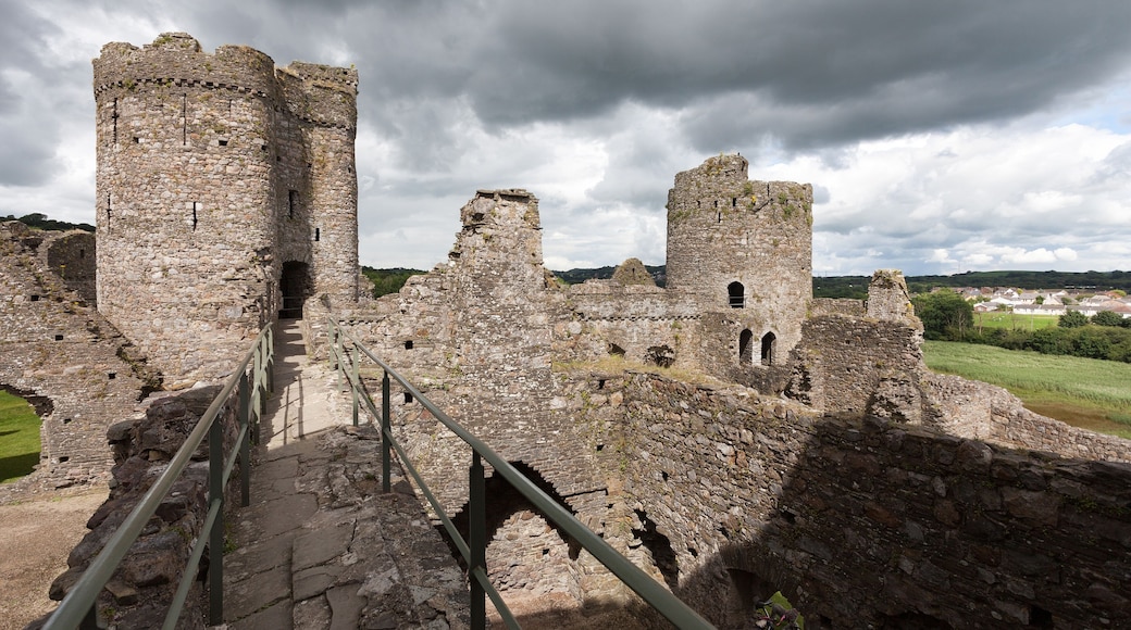 Editorial Kidwelly, UK - July 22, 2017: Kidwelly Castle is a Norman castle and popular tourist attraction in Kidwelly, South Wales, owned by Cadw, the Welsh Government’s historic environment service