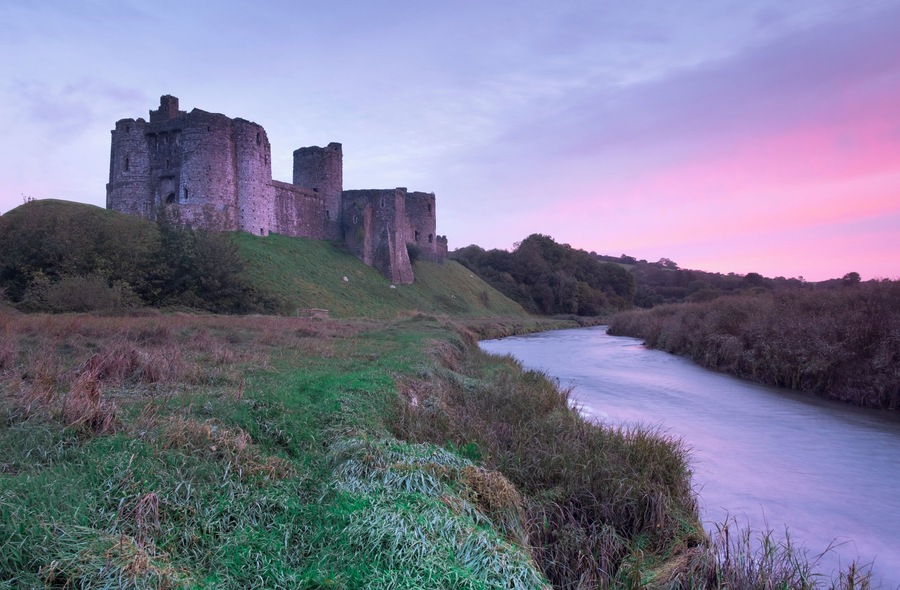 Kidwelly Castle at dawn.
