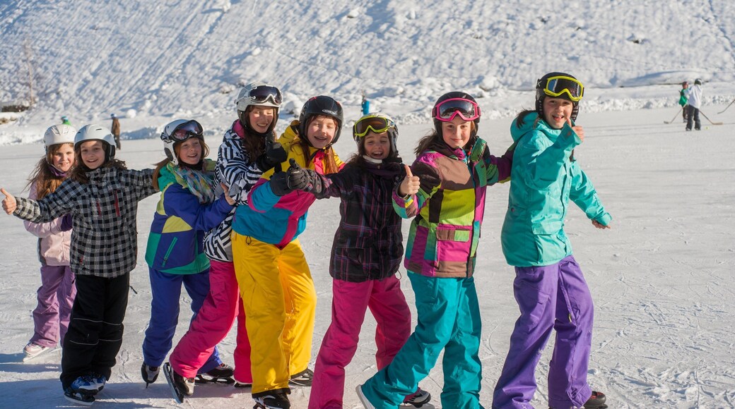 See showing snow as well as children