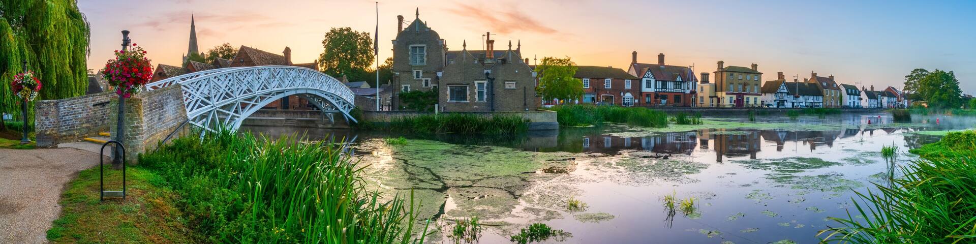 Chinese Bridge sunrise panorama at Godmanchester Cambridgeshire England