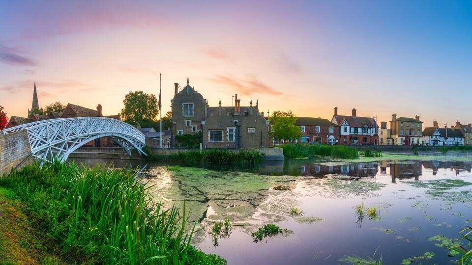 Chinese Bridge sunrise panorama at Godmanchester Cambridgeshire England