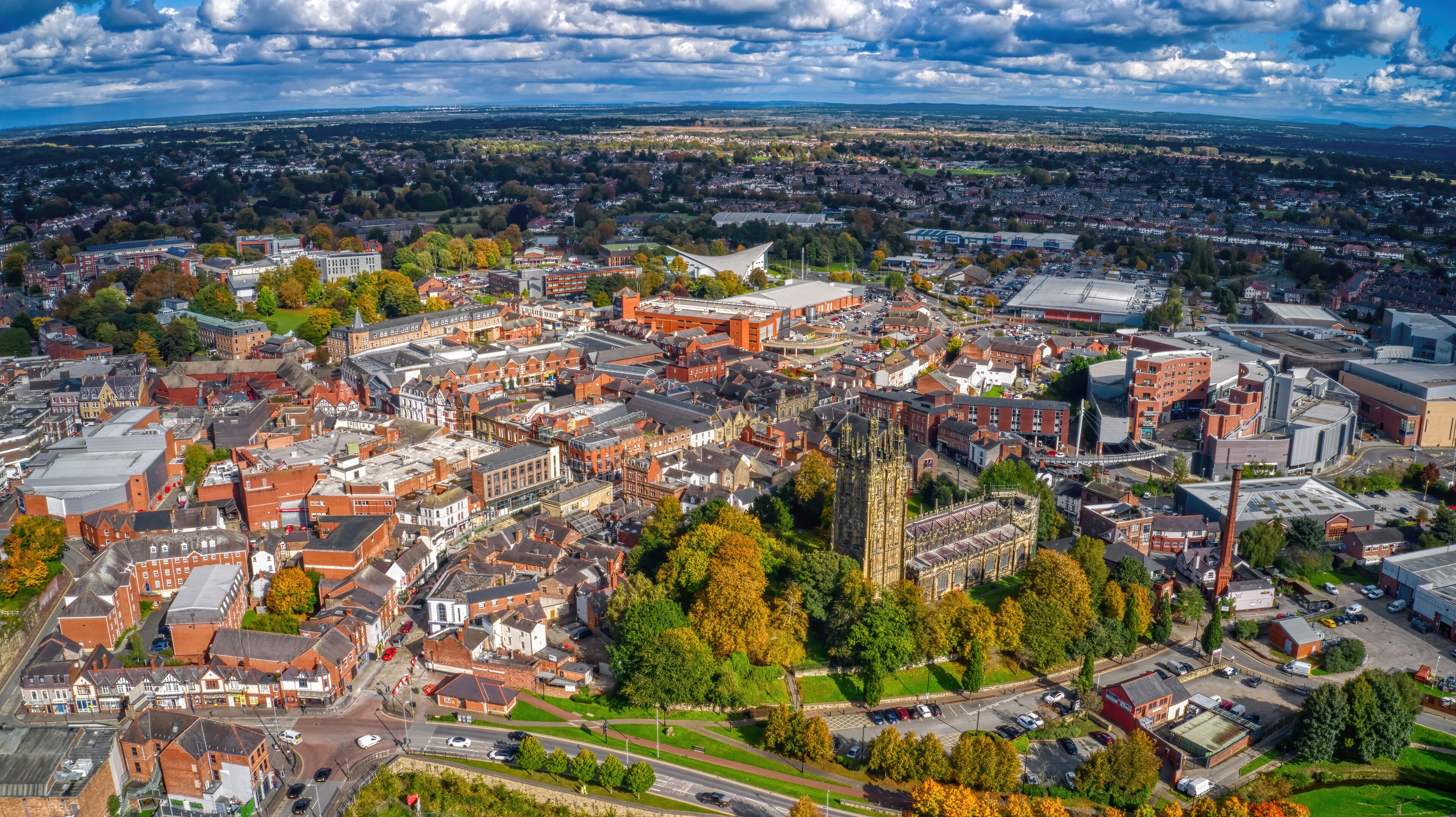 Aerial View of Chester, England, United Kingdom during Autumn