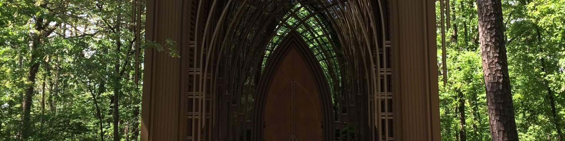 Beautiful chapel designed by Fay Jones, architect and University of Arkansas professor, who was a student of Frank Lloyd Wright. He also designed the award-winning Thorncrown Chapel near Eureka Springs, AR.