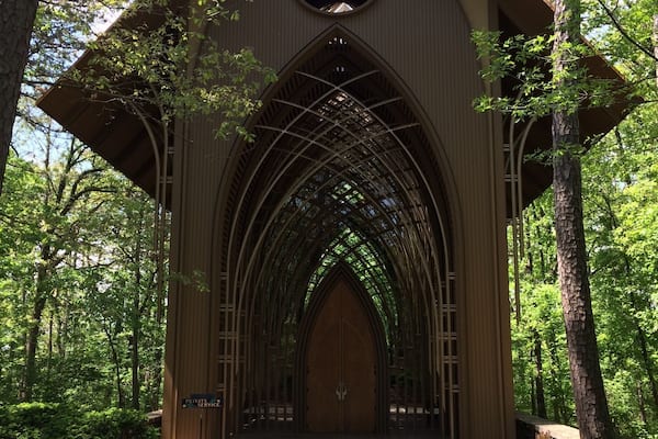 Beautiful chapel designed by Fay Jones, architect and University of Arkansas professor, who was a student of Frank Lloyd Wright. He also designed the award-winning Thorncrown Chapel near Eureka Springs, AR.