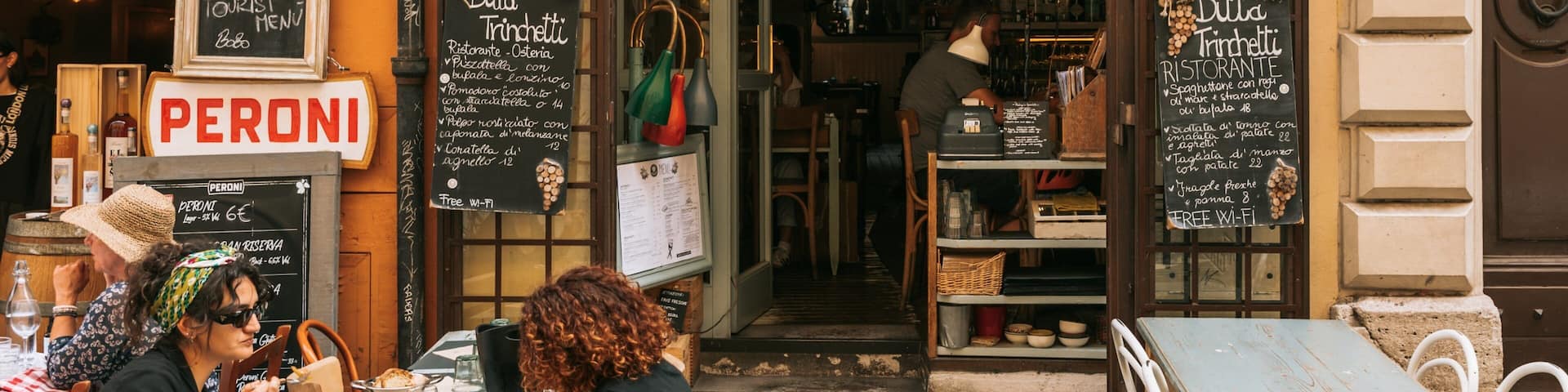 Trastevere showing outdoor eating as well as a couple