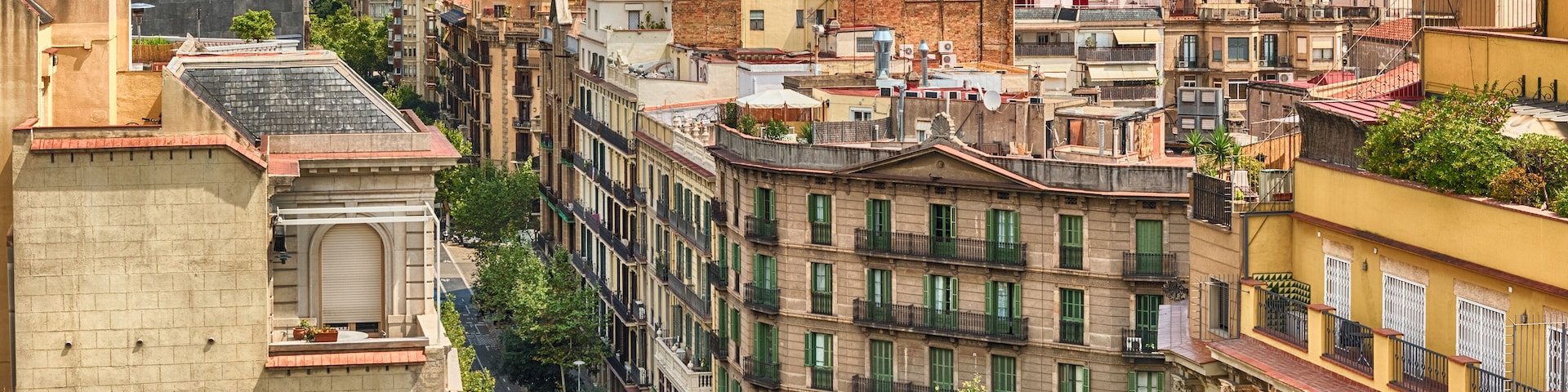 Aerial view over the rooftops of the Eixample district in Barcelona, Catalonia, Spain, Shutterstock ID 733305124, Purchase Order: -