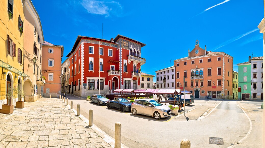 Town of Vodnjan main square colorful architecture panoramic view