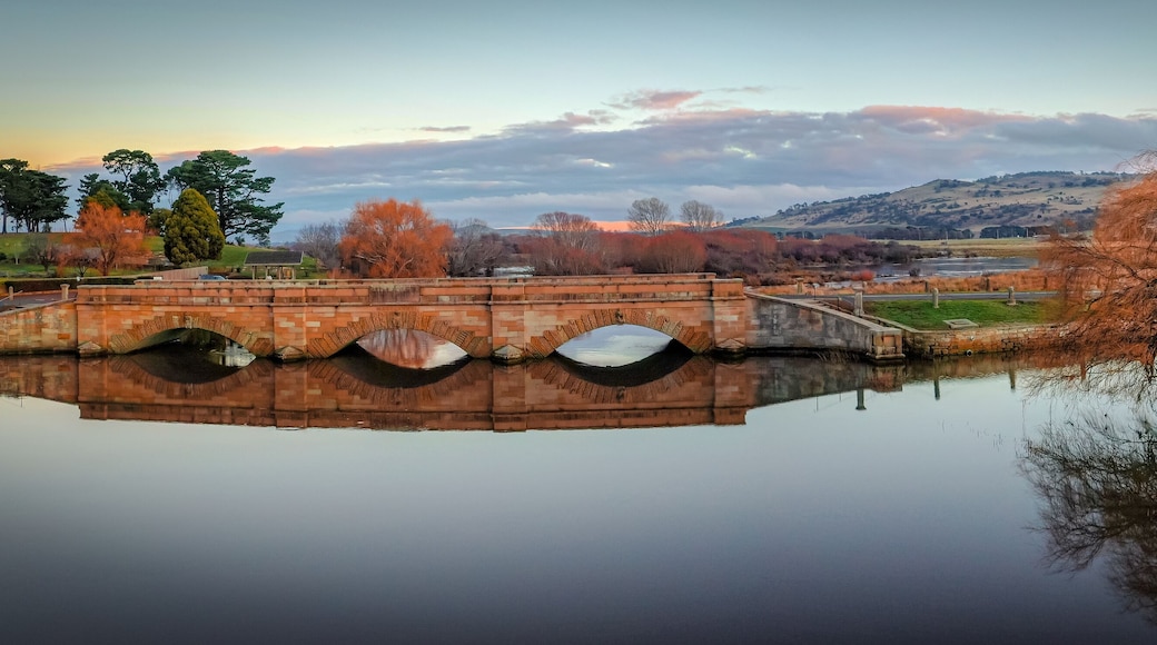 Scenic view of a bridge on sunset background in Ross, Tasmania, Australia