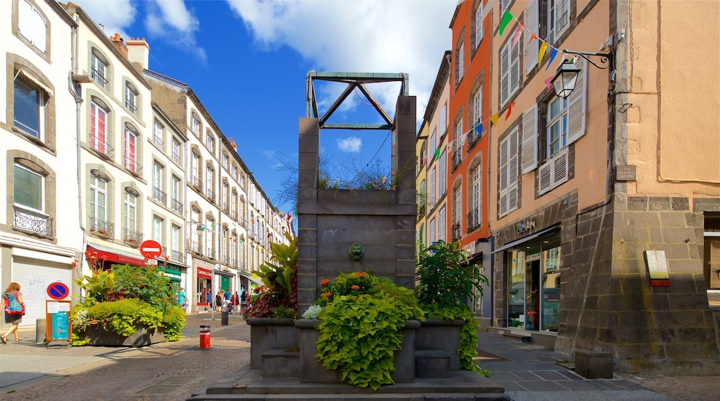 Riom que inclui flores silvestres e uma fonte