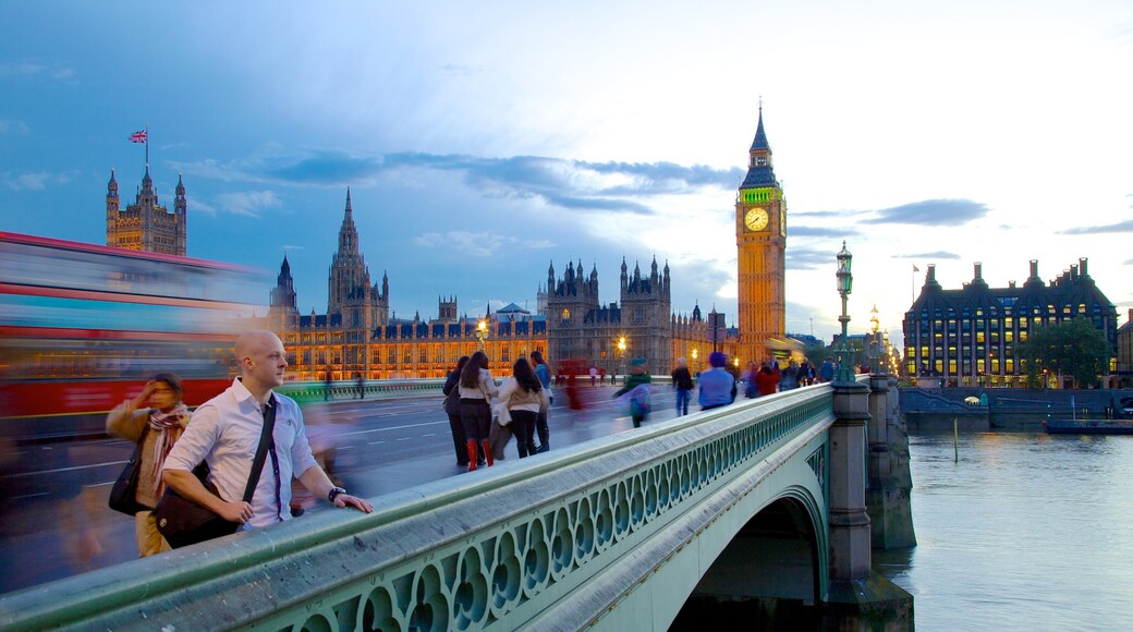 Greater London featuring a bridge, heritage architecture and night scenes