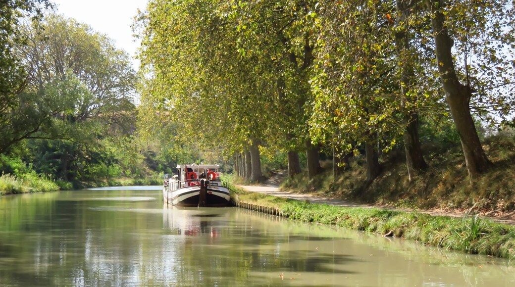 Canal du Midi, péniche amarrée (France)
