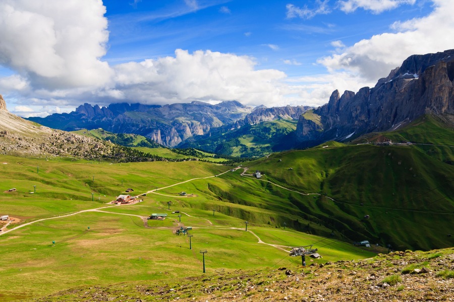 Green valley in Dolomites in summer.