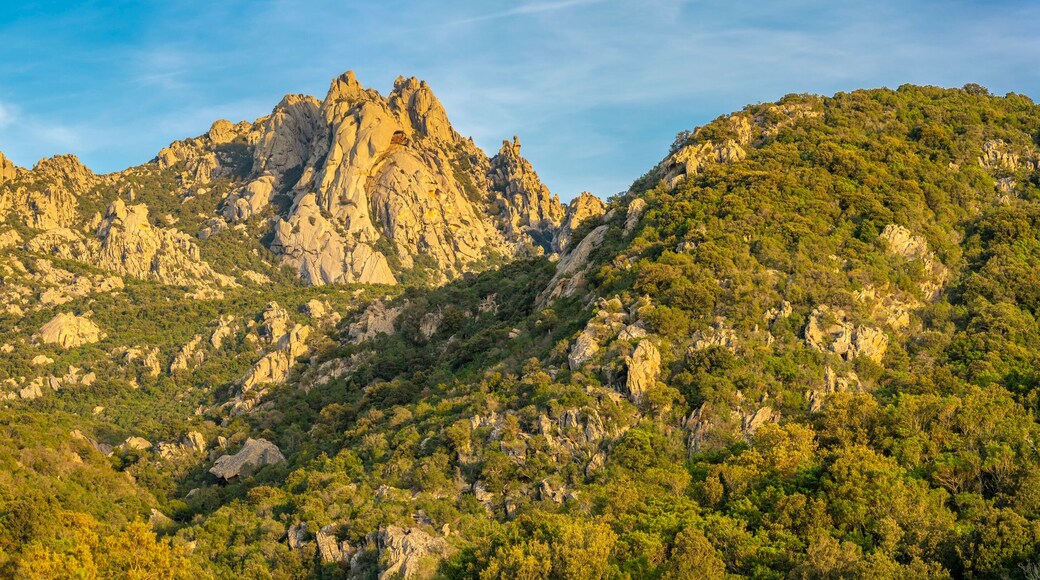 View of rock formations during golden hour near San Pantaleo, San Pantaleo, Sardinia