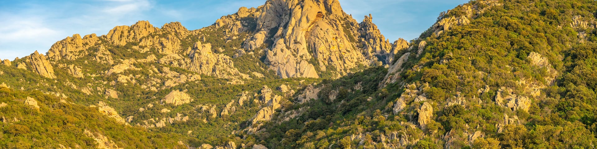 View of rock formations during golden hour near San Pantaleo, San Pantaleo, Sardinia