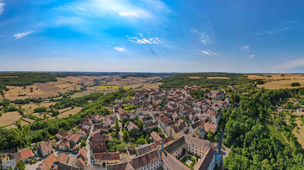 Aerial view above the Plus Beaux Villages de France of Flavigny in the département de la Côte-d'Or
