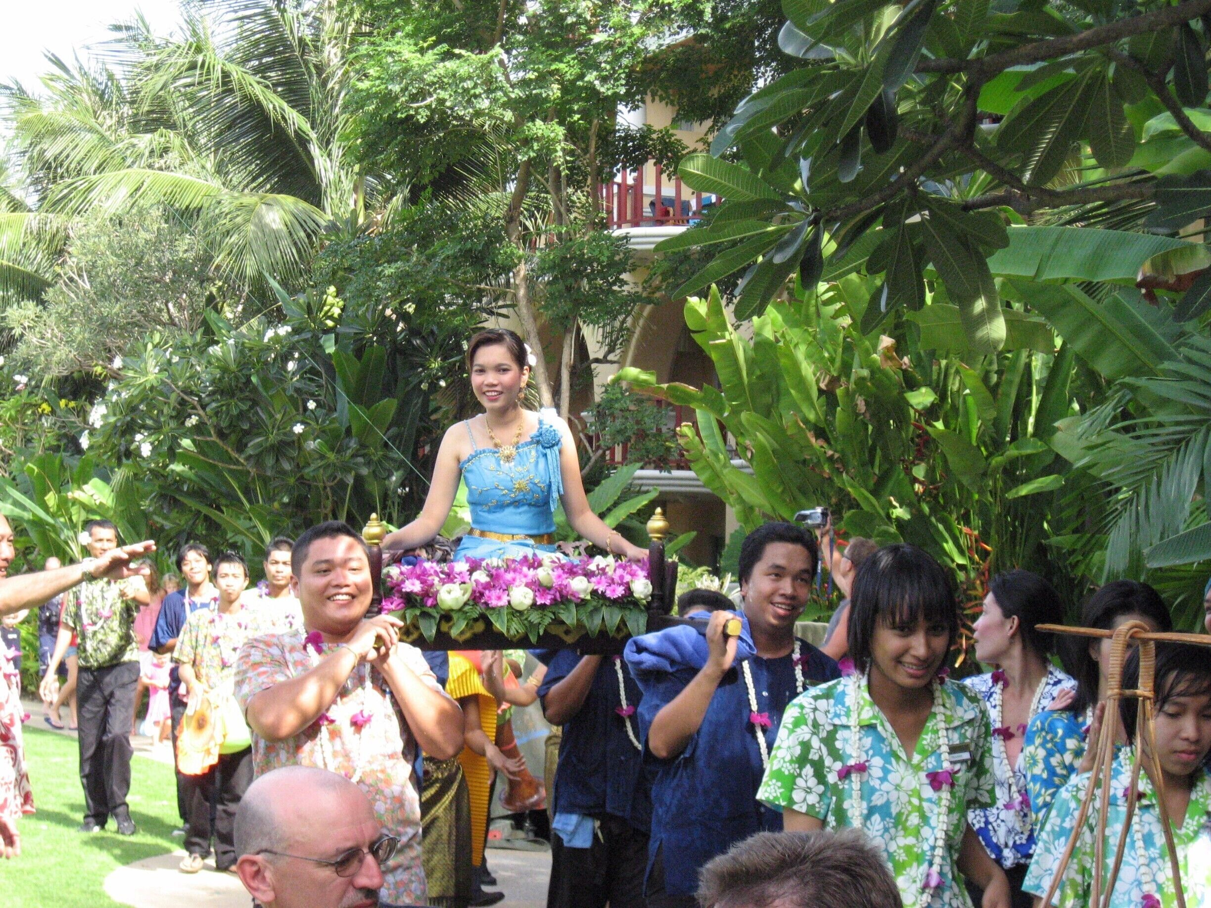 Songkran. A water festival marks the beginning of the traditional Thai New Year. Here is the lovely Miss Songkran.