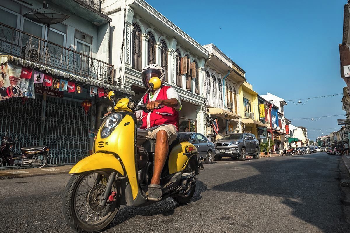 Motorbike taxi snapped on Krabi Road in the heart of Phuket Old Town. Available all around the country, motorbike taxis offer a convenient and affordable way to cover short distances in the cities of Thailand. #LifeAtExpedia