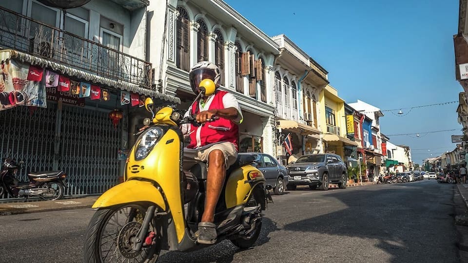 Motorbike taxi snapped on Krabi Road in the heart of Phuket Old Town. Available all around the country, motorbike taxis offer a convenient and affordable way to cover short distances in the cities of Thailand. #LifeAtExpedia