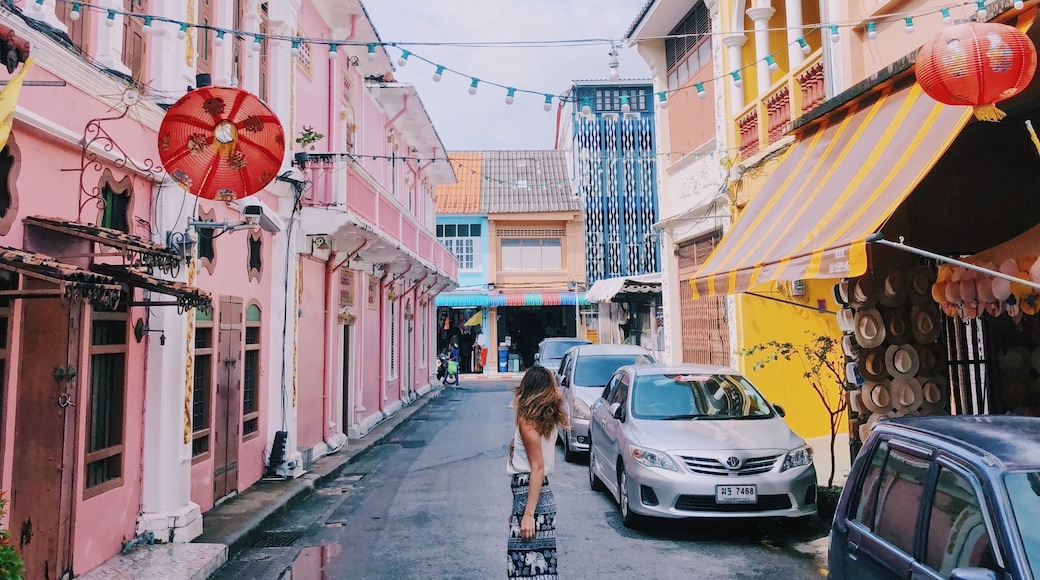 Exploring the streets of the charming Old Phuket Town. On the road to the town, we got soaking wet from the rain and I had to buy the touristy tank and these elephants pants to change into. Great memories from being #OnTheRoad in Thailand.