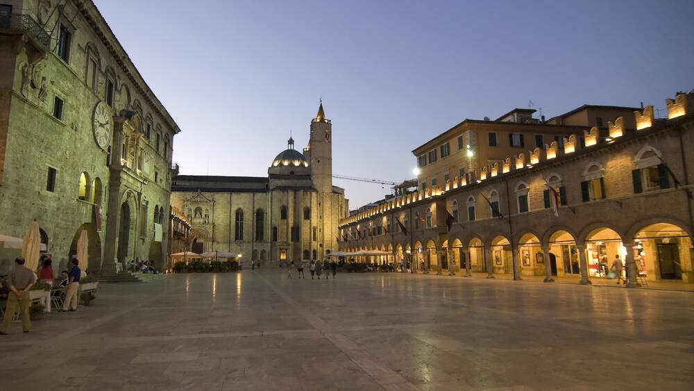 Ascoli Piceno (Marche, Italy) - The main square, Piazza del Popolo, at night; Shutterstock ID 18584686