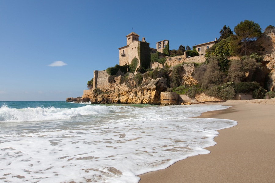 Castle of Tamarit seen from the beach, Tarragona province, Catalonia.