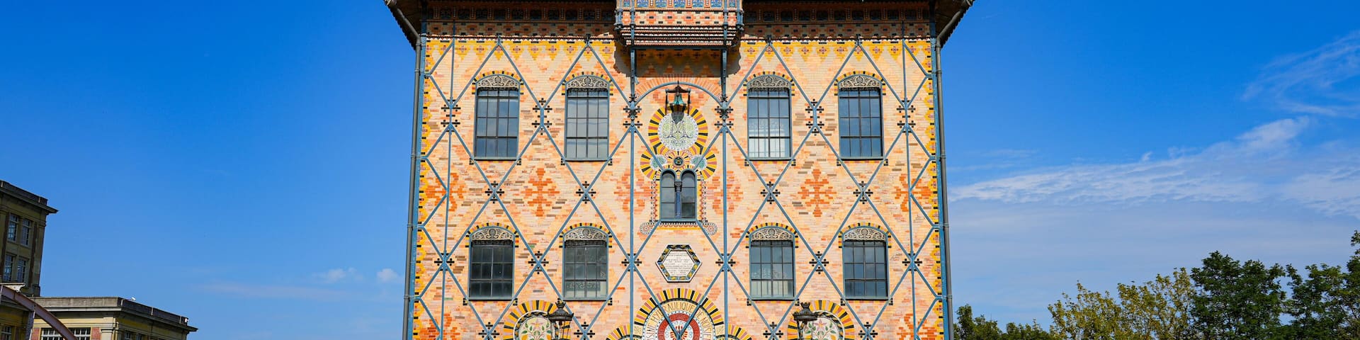 Facade of the Saulnier watermill in the former Menier Chocolate Factory in Noisiel, Paris Region, France