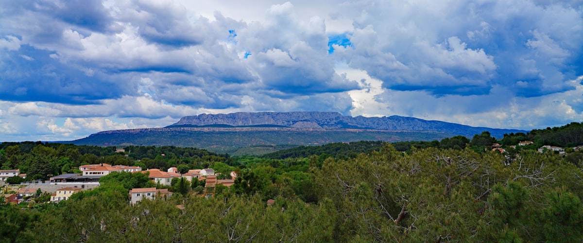 View of Fuveau, a town in the Bouches-du-Rhône department in southern France, famous for its church of St Michel and nice view of Mount Sainte-Victoire.