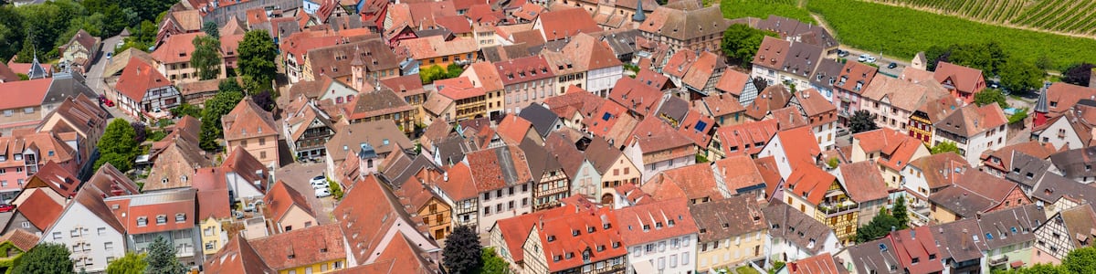 Aerial view of the village of Kaysersberg in Alsace France