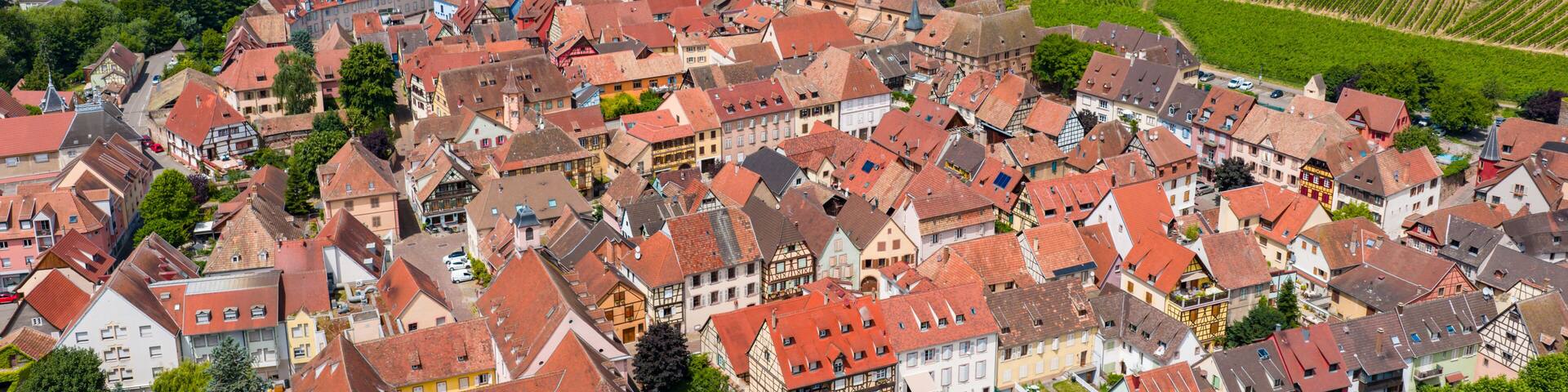 Aerial view of the village of Kaysersberg in Alsace France