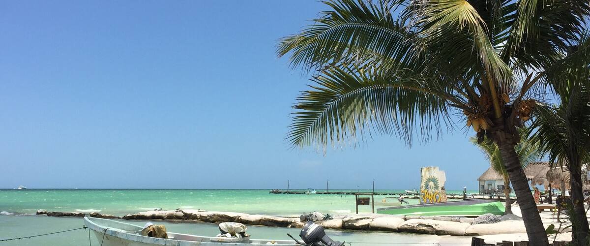 Fishing boat in the front of our hotel #LaPalapa #islaholbox