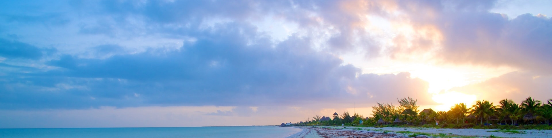 Isla Holbox featuring a sunset, landscape views and a beach